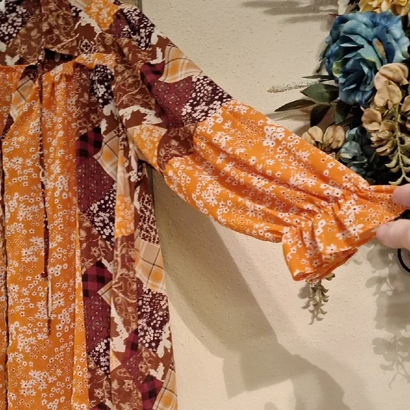 Cato Floral Patchwork Blouse in Orange and Brown. NWOT Size Large - Picture 6 of 9